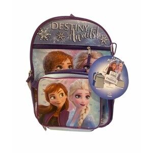 Frozen 2 Backpack Girl's Purple 4-Piece School or Play Bag Set Standard Size